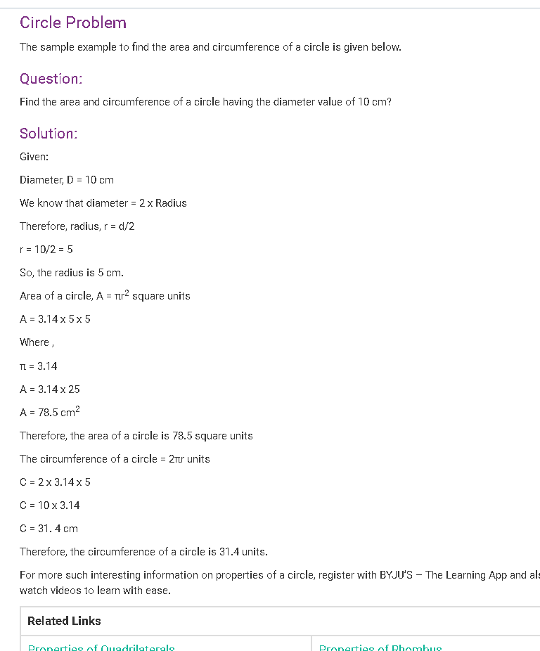 Circle Formula