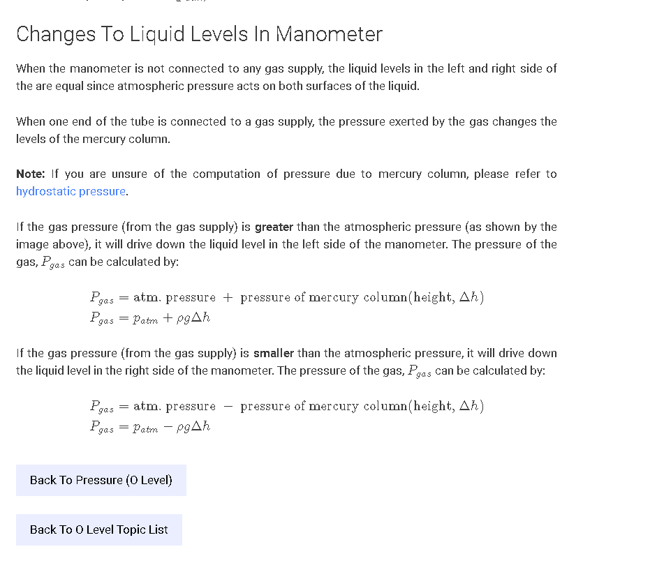 Changes To Liquid Levels In Manometer